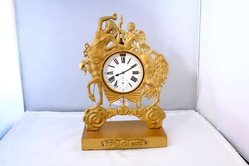 Antique Omega Goliath 8-day Gilt Pocket Watch - Swiss 1920 in Gilt Clock Holder