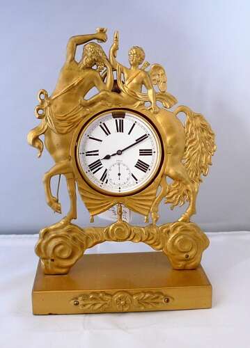 Antique Omega Goliath 8-day Gilt Pocket Watch - Swiss 1920 in Gilt Clock Holder