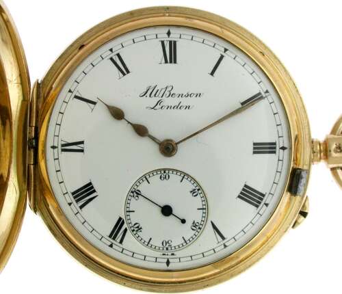 Gold 9ct J.W. Benson Half Hunter Pocket Watch  London, 1917