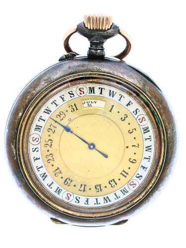 Calendar Gun Metal Pocket Watch Early 20th Century