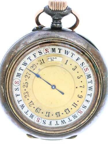 Calendar Gun Metal Pocket Watch Early 20th Century