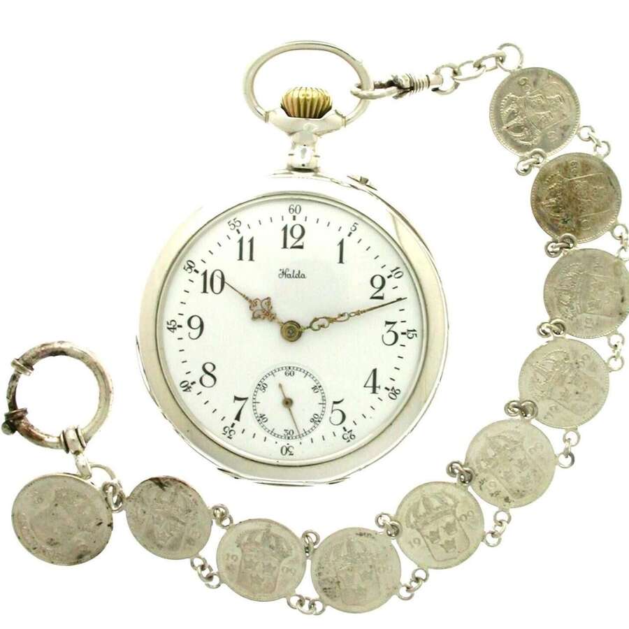 Silver Halda Patek Philippe Pocket Watch Made in Sweden c.1909