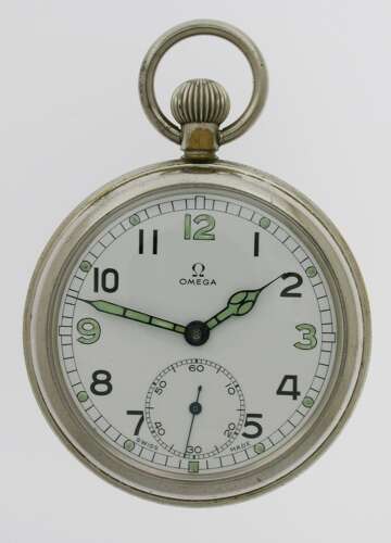 Omega Military Steel Airforce Pocket Watch Swiss 1943 - Soldier Y02387