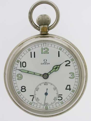 Omega Military Steel Airforce Pocket Watch Swiss 1943 - Soldier Y02387
