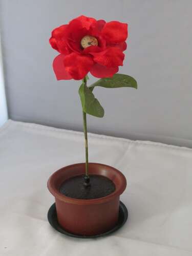 Rare Red Felt Flower Clock in Original Box - Germany 1930