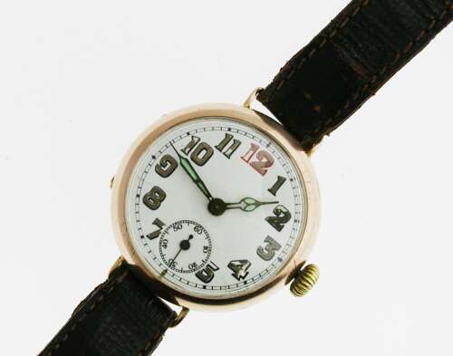 Rose Gold 375 Trench Military Wristwatch - Made in England 1942