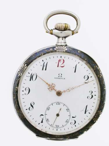 Silver 0.900 Omega Niello Racing Motif c.1918
