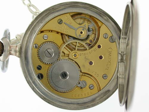 Antique Omega Silver Open Face Pocket Watch Swiss 1925 with chain