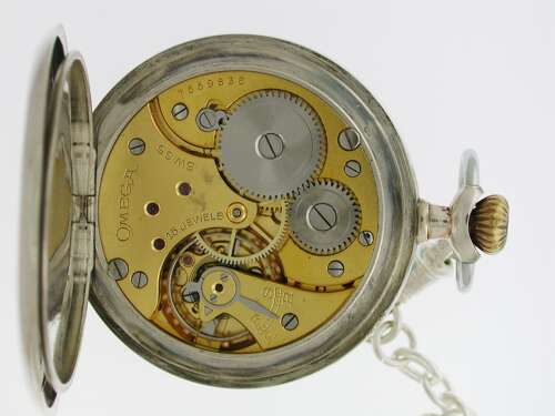 Antique Omega Silver Open Face Pocket Watch Swiss 1925 with chain