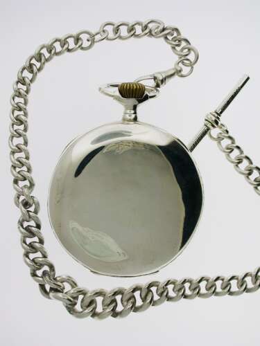 Antique Omega Steel Open Face Pocket Watch Swiss 1913 with Chain