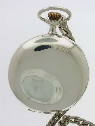 Antique Omega Steel Open Face Pocket Watch Swiss 1910 with Chain
