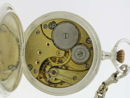 Antique Omega Steel Open Face Pocket Watch Swiss 1910 with Chain