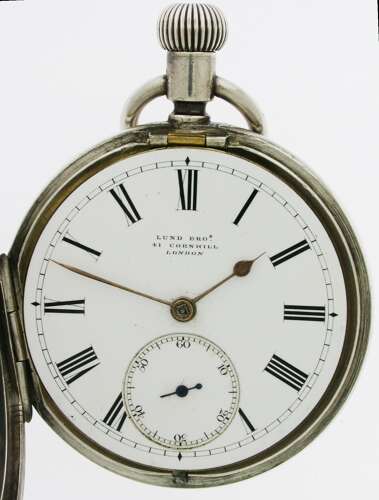 Unique key wind Silver Lund and Bros Pocket Watch 1883