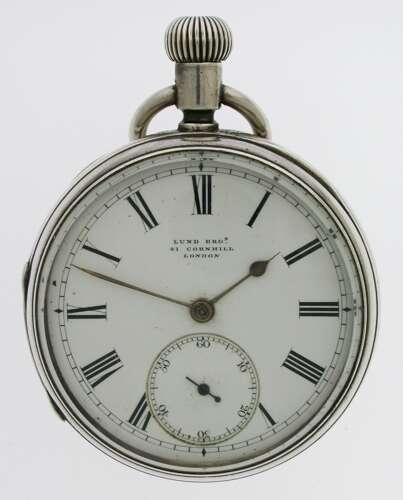 Unique key wind Silver Lund and Bros Pocket Watch 1883