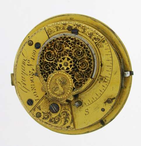 Rare George Graham London Verge Movement c.1780 – Admiral Nelson Engraved Medalion” with k