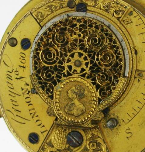 Rare George Graham London Verge Movement c.1780 – Admiral Nelson Engraved Medalion” with k