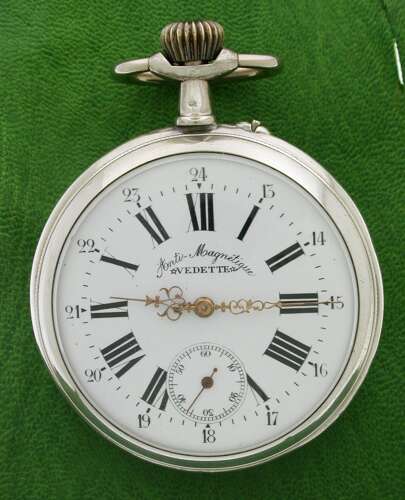 Silver 0.800 Large Vedette Locomotive Railway Open Face Pocket Watch Swiss Circa 1900s