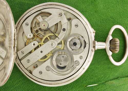 Silver 0.800 Large Vedette Locomotive Railway Open Face Pocket Watch Swiss Circa 1900s