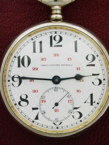 Swiss Railway Chronometer Postala Steel Open Face Pocket Watch 1900s
