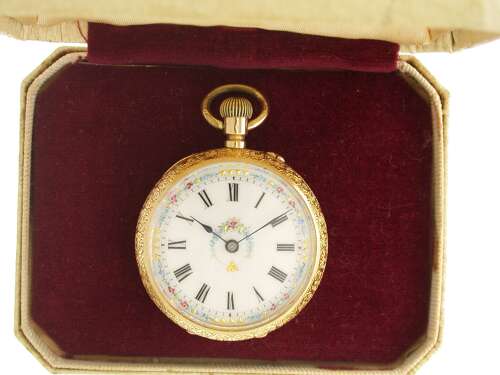 Exclusive Swiss 18Kt Gold Pretty Dial Pocket Watch Circa 1890 