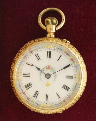 Exclusive Swiss 18Kt Gold Pretty Dial Pocket Watch Circa 1890