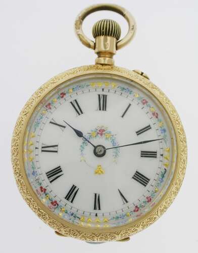 Exclusive Swiss 18Kt Gold Pretty Dial Pocket Watch Circa 1890