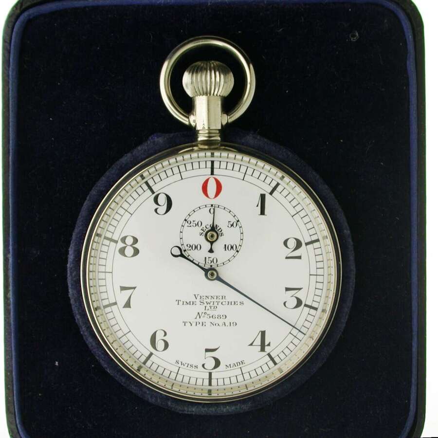 Venner Time Switches Ltd Split-Second NOS Stopwatch Steel Pocket Watch Swiss 1930