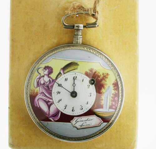 Silver Verge Painted Dial Girardier L’Aîné French Pocket Watch  Circa 1800