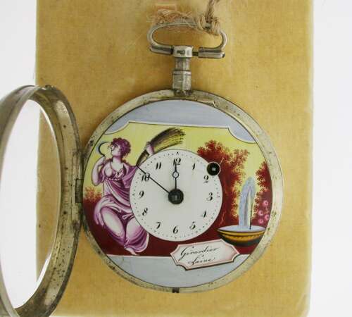 Silver Verge Painted Dial Girardier L’Aîné French Pocket Watch Circa 1800