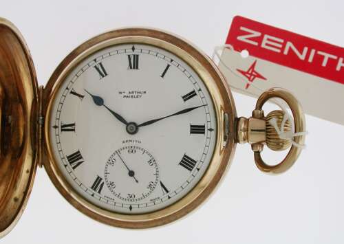 Zenith Gold filled full hunter Pocket Watch With Original Zenith Tag Swiss 1915