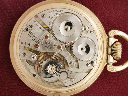 Gold Filled Waltham Crescent Street Art Deco Pocket Watch USA Circa 1925