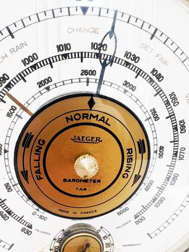 Vintage Jaeger Barometer & Thermometer French Mid-Century Weather Station, c. 1960s