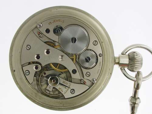 Military Pocket Watch Swiss made Circa 1950  with chain