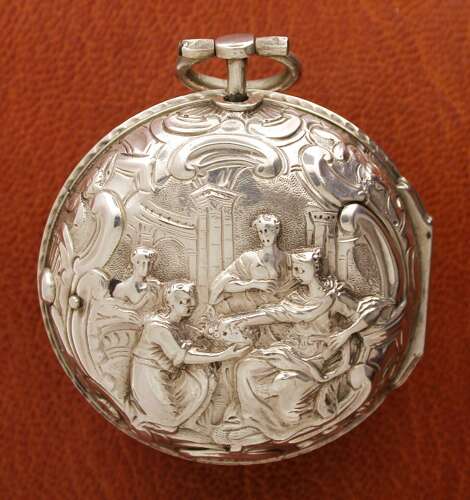 Rare Silver Pair-Cased Repousse Old Cylinder P/W Hallmark London 1737