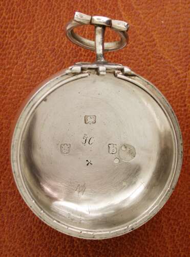 Rare Silver Pair-Cased Repousse Old Cylinder P/W Hallmark London 1737