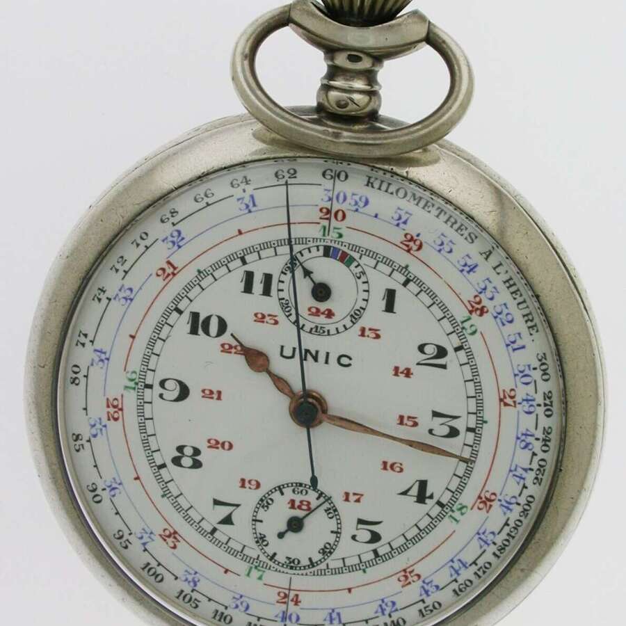 Rare Unic Silver 0.800 Four colour Chronograph  Pocket Watch C.1928