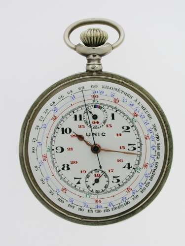 Rare Unic Silver 0.800 Four colour Chronograph Pocket Watch C.1928