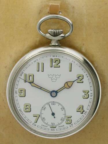 Unique Swedish Military Steel Pocket Watch 1942