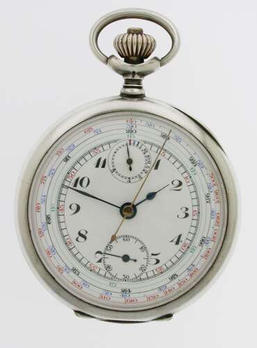 Rare Silver 0.900 Four colour Chronograph  Pocket Watch C.1928