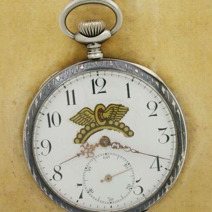 Silver Niello Swiss Railroad Pocket Watch 1920s
