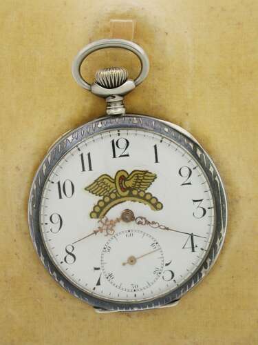 Silver Niello Swiss Railroad Pocket Watch 1920s