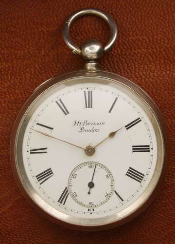 English J.W. BENSON Silver Open Face  Pocket Watch London 1895