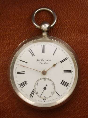 English J.W. BENSON Silver Open Face Pocket Watch London 1895